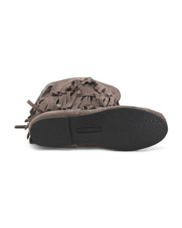 MINNETONKA Süet 3 Qatlı Uzun Frin Çəkmə