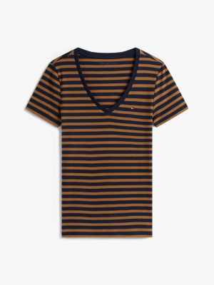Tommy Hilfiger V Yaxalıqlı Zolaqlı Sevimli Köynək, Tünd Mavi