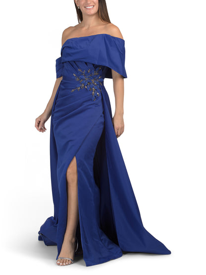 TERANI COUTURE Off The Shoulder Çiçəkli Paillətli Boncuklu Geyim