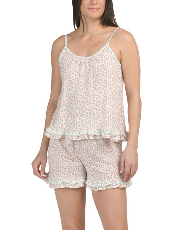 COMO SLEEP 2 Parçalı Çiçəkli Pijama Maykası və Şortlu Dəsti Fırfır Detallı