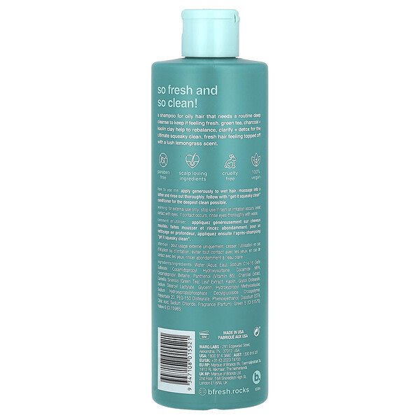 B Fresh Get It Squeaky Clean Dərin Təmizləyici Şampun Yağlı Saçlar Üçün Yaşıl Limon 355ml