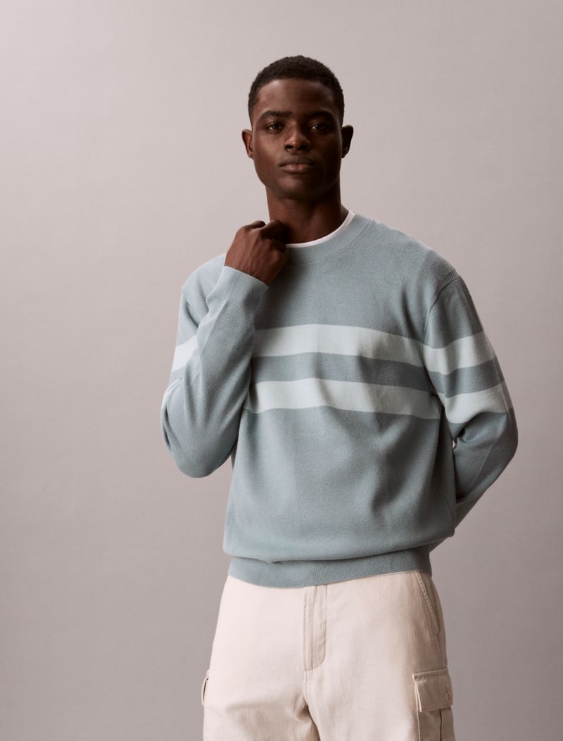 Calvin Klein Tech Knit Stripe Sweater Texturlu Çizgi Pulover