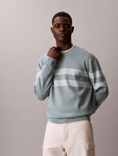 Calvin Klein Tech Knit Stripe Sweater Texturlu Çizgi Pulover