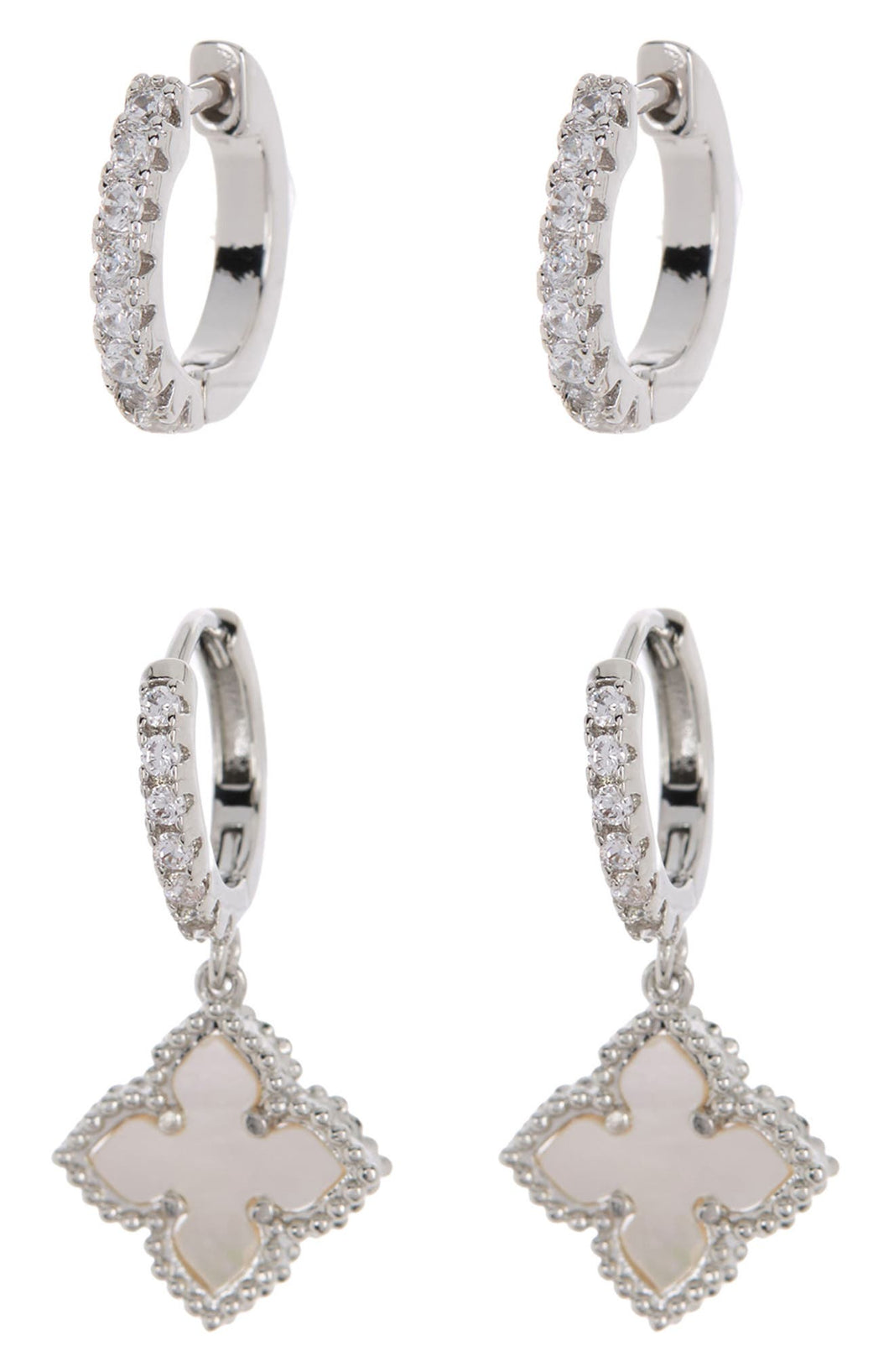 Adornia Swarovski Kristal Huggie Sedef Dörtlü Damla Küpə Dəsti