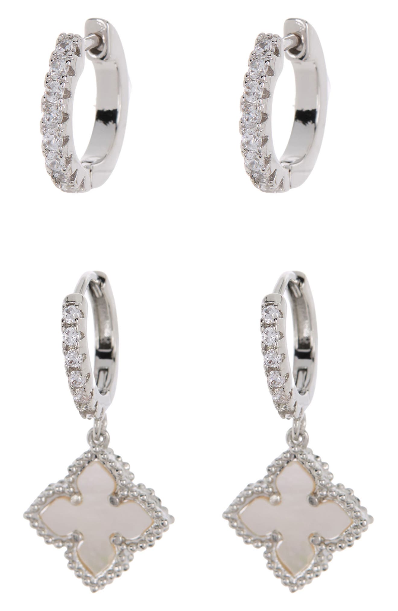 Adornia Swarovski Kristal Huggie Sedef Dörtlü Damla Küpə Dəsti