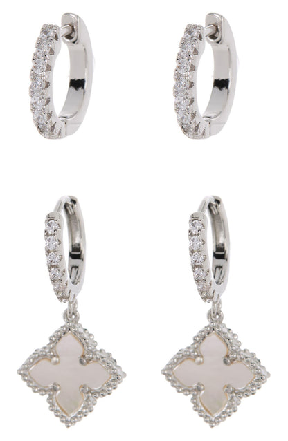 Adornia Swarovski Kristal Huggie Sedef Dörtlü Damla Küpə Dəsti