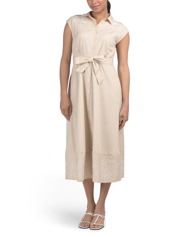 ELLEN TRACY Poplin Maxi Geyim Əlliyətli Detallarla