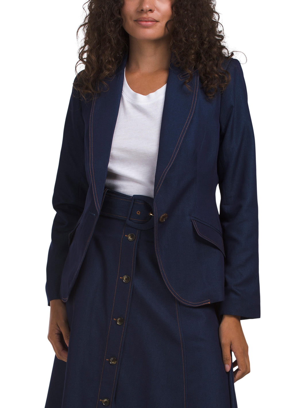 TAHARI ASL Denim Düymə Blazeri
